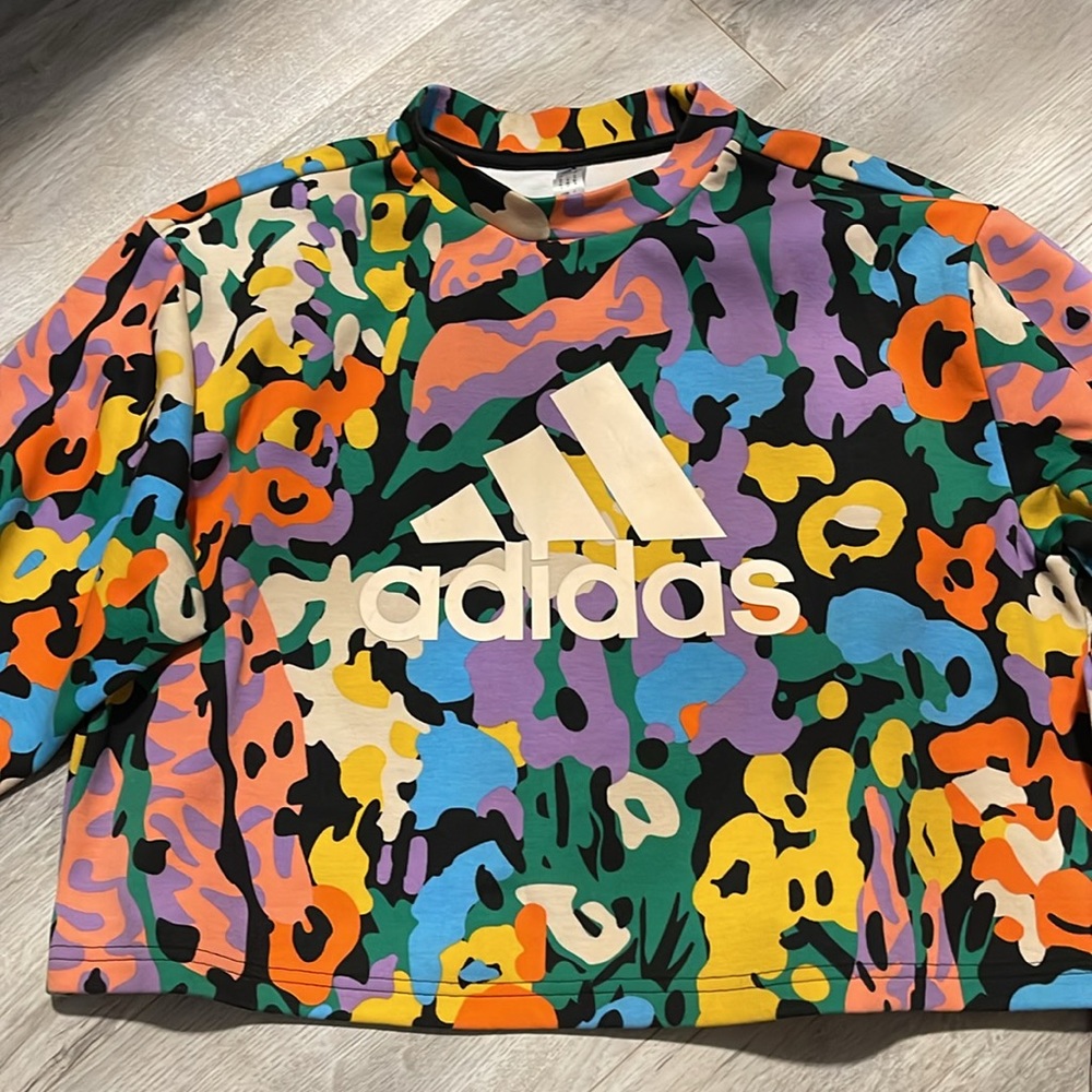 Adidas cropped colorful print sweatshirt size small